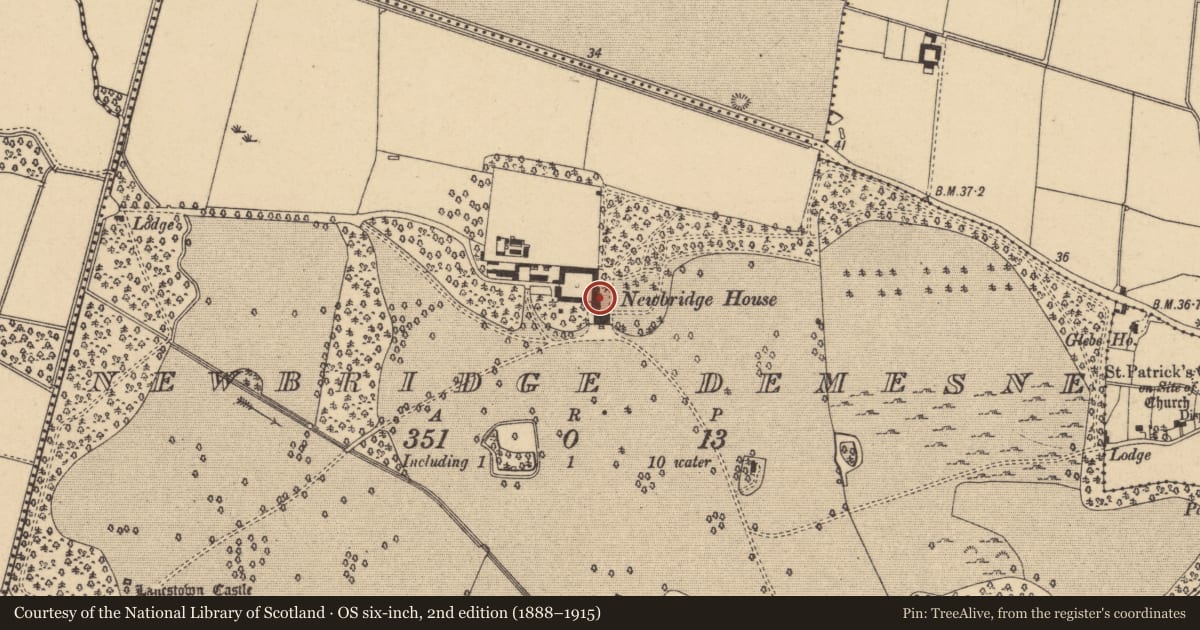 Ordnance Survey six-inch map, 2nd edition (1888–1915) covering the location of House - 18th/19th century, Newbridge Demesne, County Dublin, with a pin at the register's coordinates