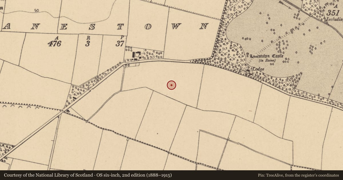 Ordnance Survey six-inch map, 2nd edition (1888–1915) covering the location of Enclosure, Lanestown, County Dublin, with a pin at the register's coordinates