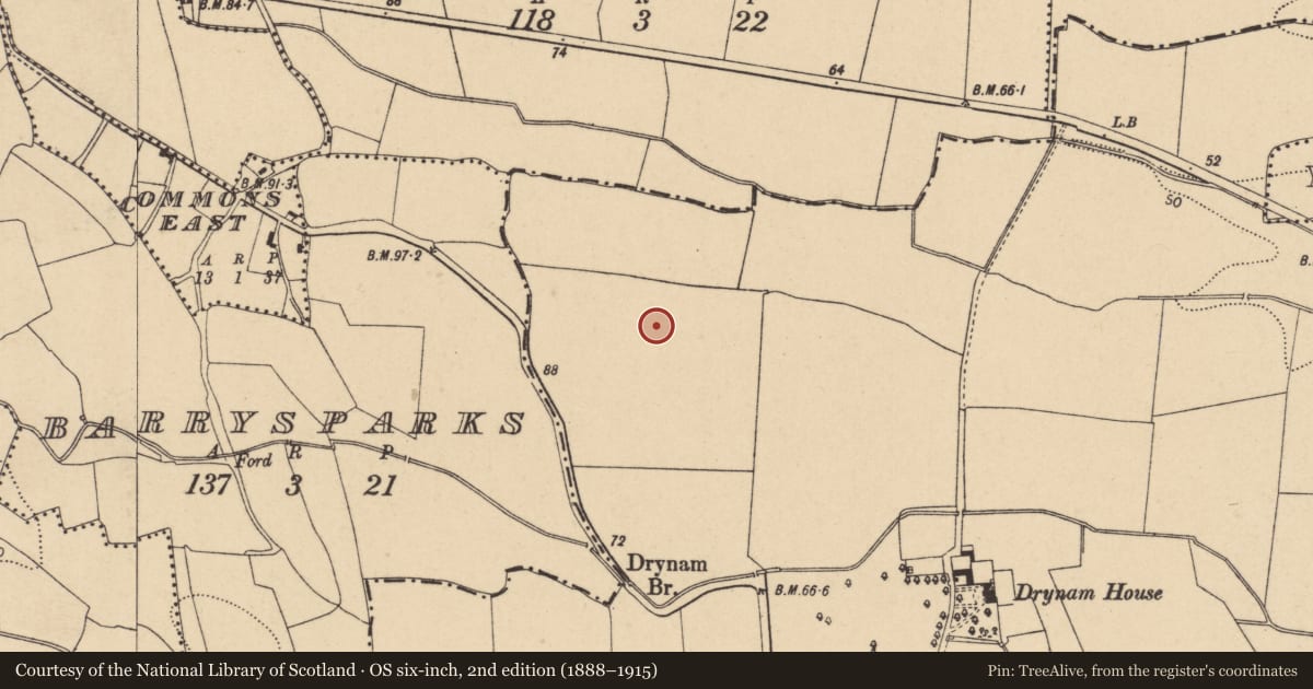 Ordnance Survey six-inch map, 2nd edition (1888–1915) covering the location of Cremation pit, Drinan, County Dublin, with a pin at the register's coordinates