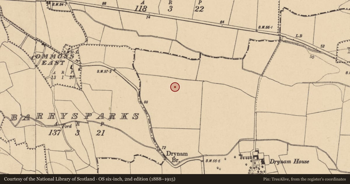 Ordnance Survey six-inch map, 2nd edition (1888–1915) covering the location of Enclosure, Drinan, County Dublin, with a pin at the register's coordinates