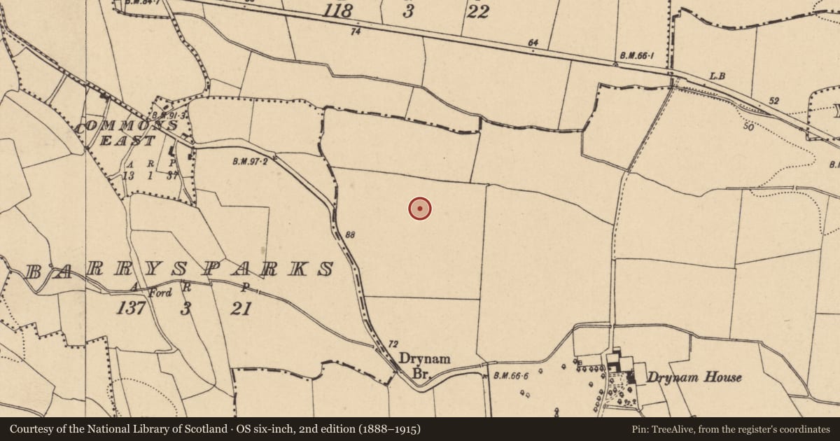 Ordnance Survey six-inch map, 2nd edition (1888–1915) covering the location of Enclosure, Drinan, County Dublin, with a pin at the register's coordinates