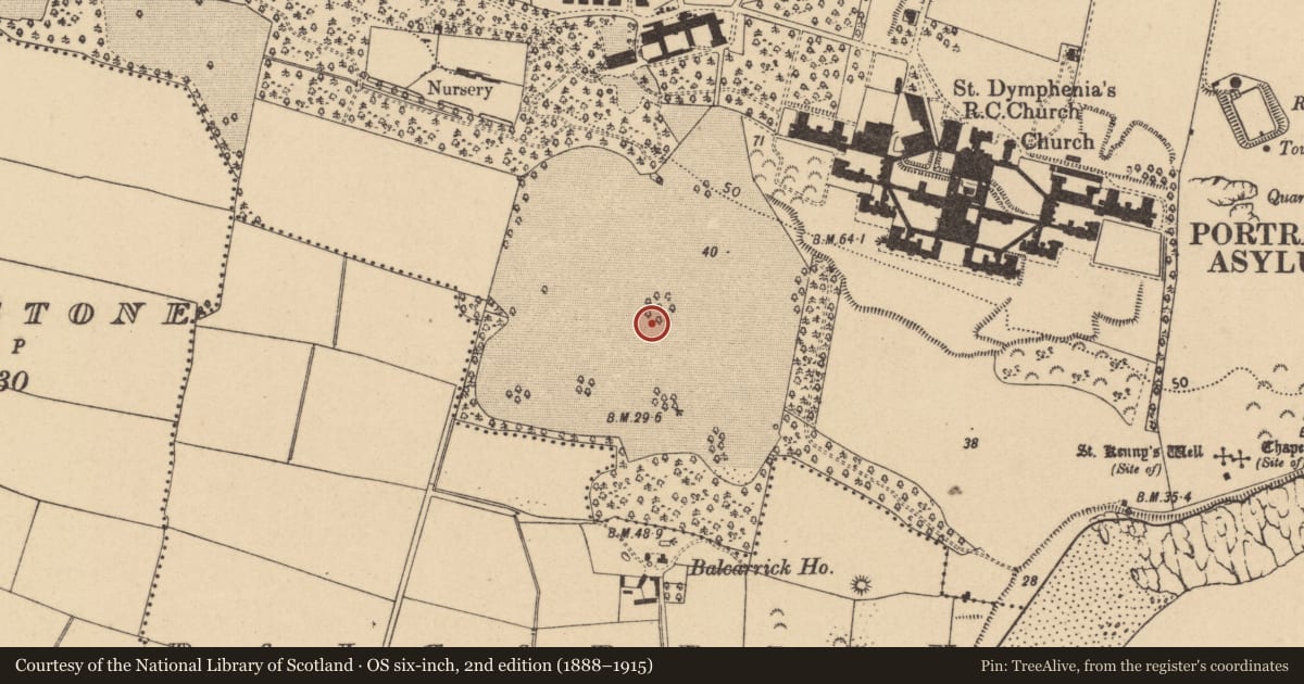 Ordnance Survey six-inch map, 2nd edition (1888–1915) covering the location of Pit, Portraine Demesne, County Dublin, with a pin at the register's coordinates