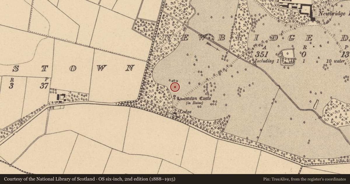 Ordnance Survey six-inch map, 2nd edition (1888–1915) covering the location of Enclosure, Newbridge Demesne, County Dublin, with a pin at the register's coordinates