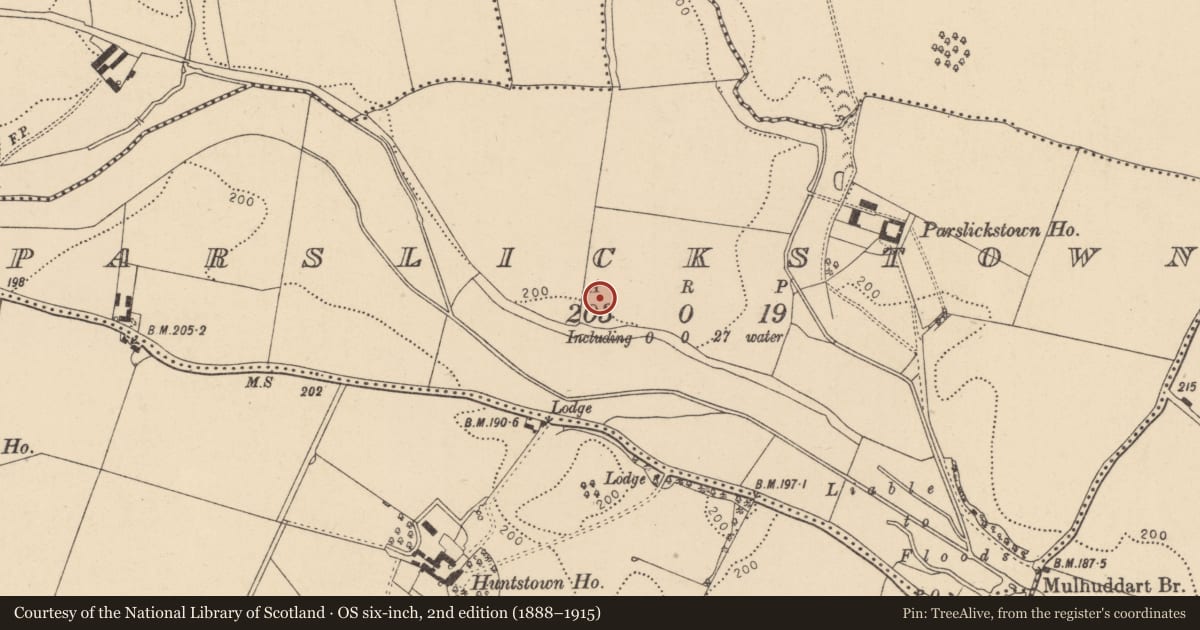 Ordnance Survey six-inch map, 2nd edition (1888–1915) covering the location of Enclosure, Parslickstown, County Dublin, with a pin at the register's coordinates
