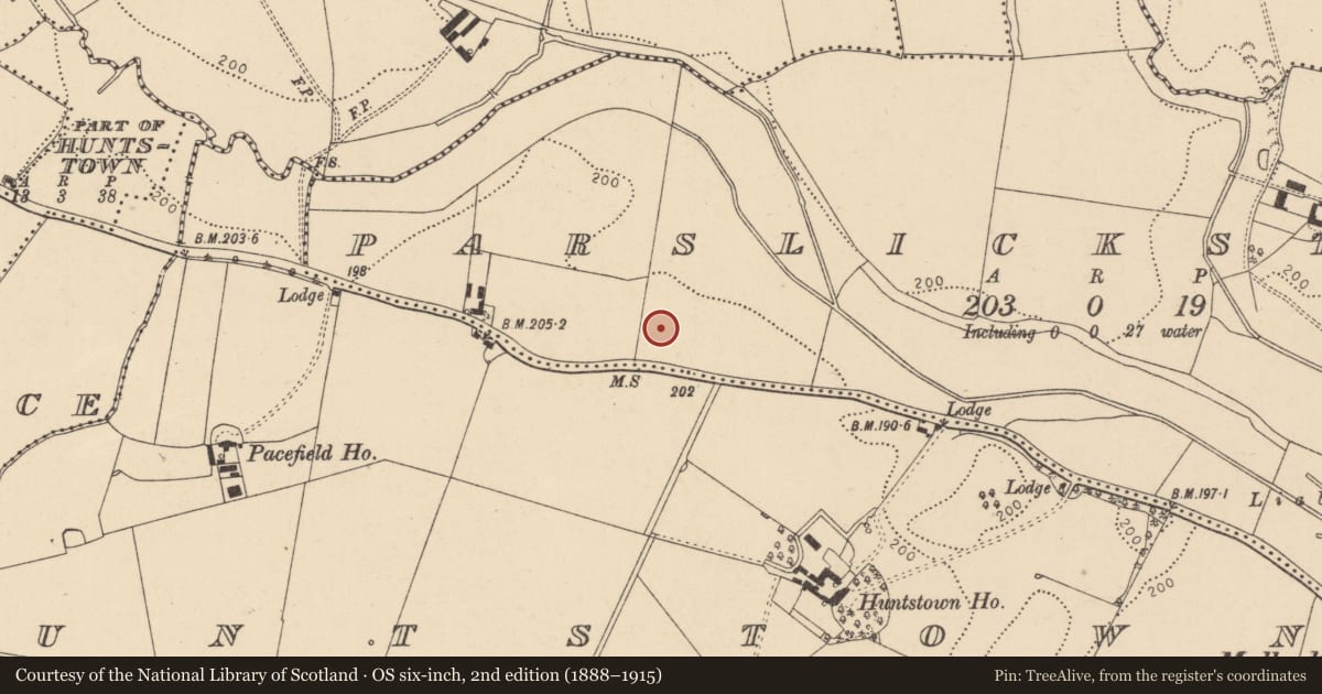 Ordnance Survey six-inch map, 2nd edition (1888–1915) covering the location of Enclosure, Parslickstown, County Dublin, with a pin at the register's coordinates