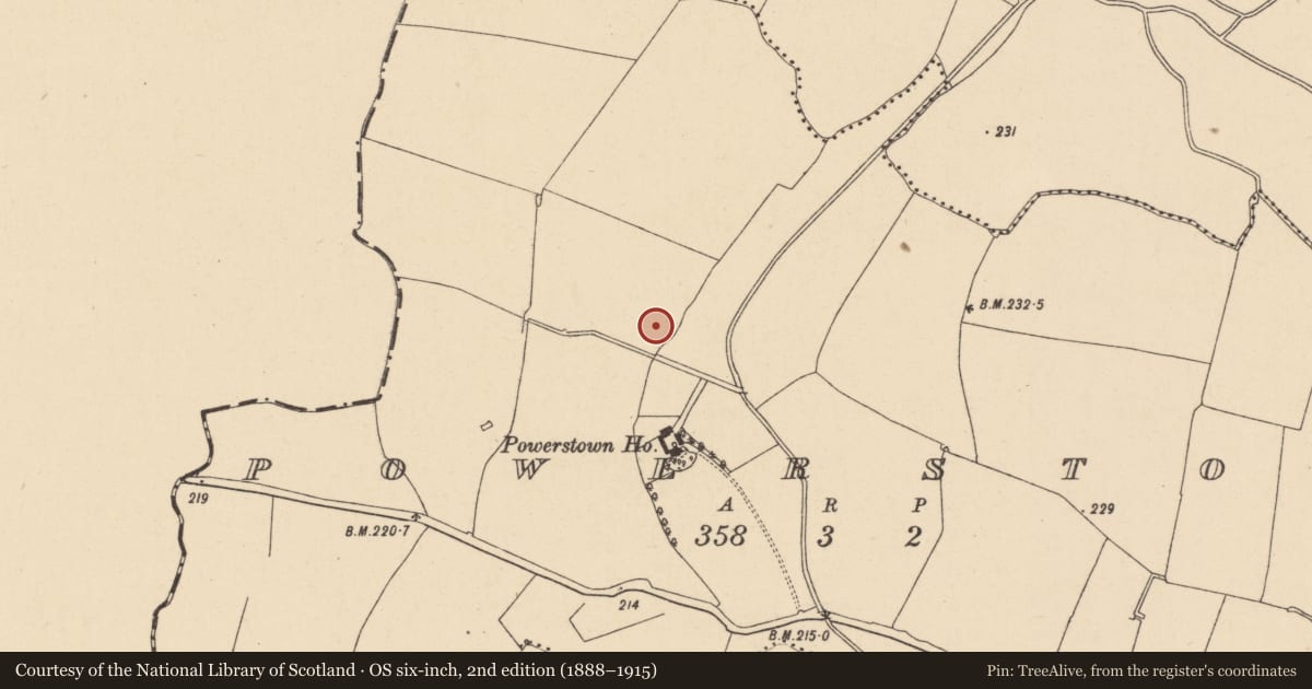 Ordnance Survey six-inch map, 2nd edition (1888–1915) covering the location of Ring-ditch, Powerstown, County Dublin, with a pin at the register's coordinates