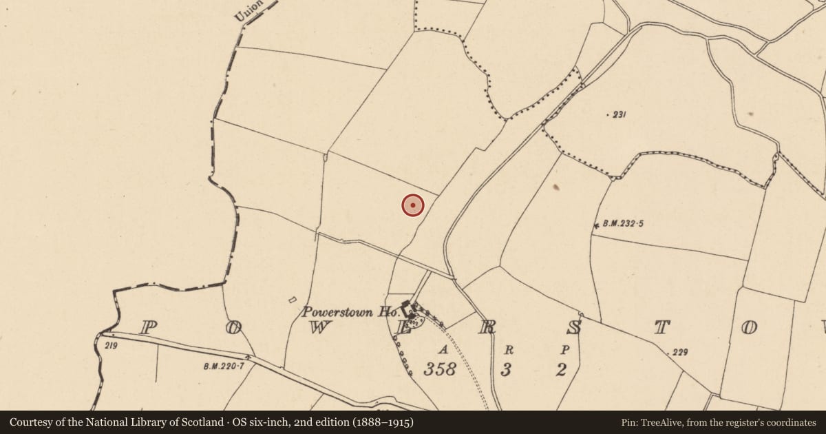 Ordnance Survey six-inch map, 2nd edition (1888–1915) covering the location of Enclosure, Powerstown, County Dublin, with a pin at the register's coordinates