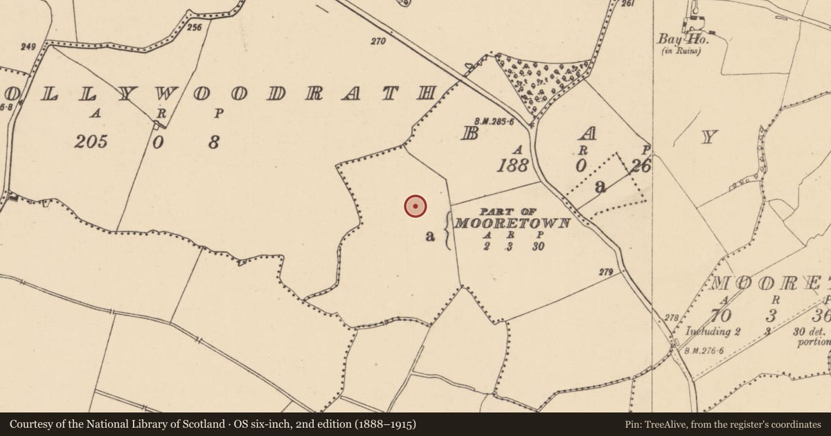 Ordnance Survey six-inch map, 2nd edition (1888–1915) covering the location of Cremation pit, Bay, County Dublin, with a pin at the register's coordinates