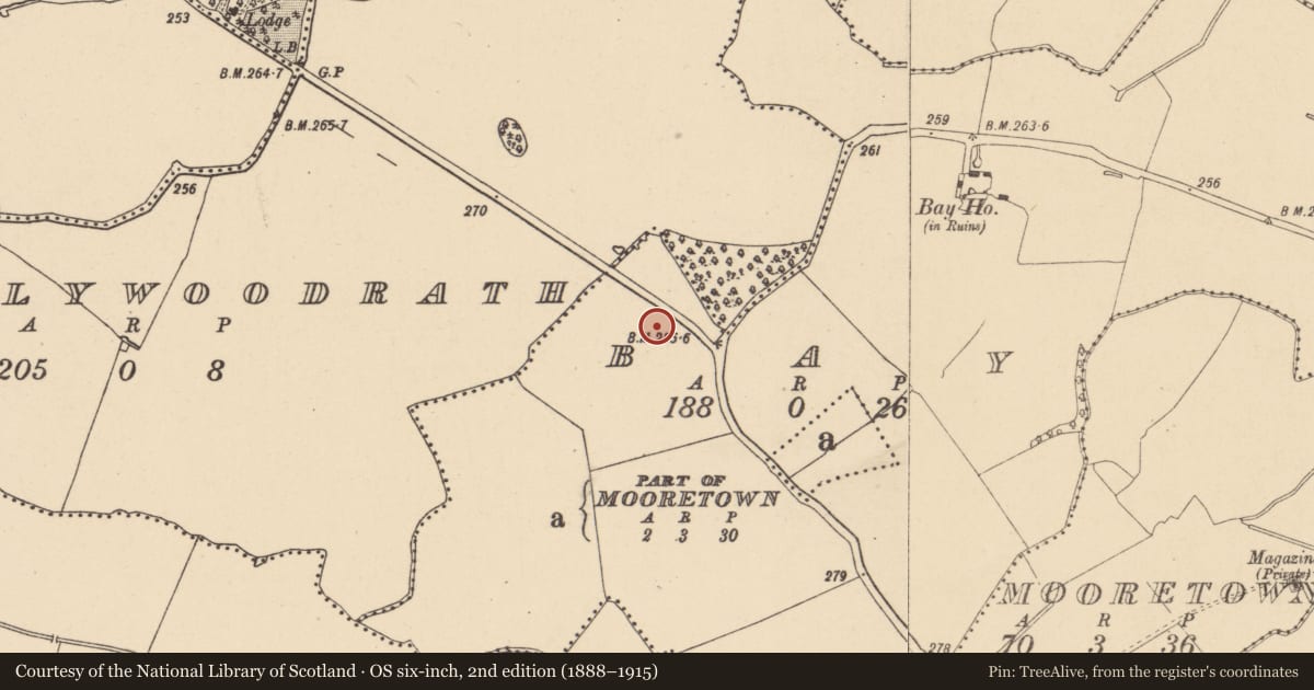 Ordnance Survey six-inch map, 2nd edition (1888–1915) covering the location of Kiln, Bay, County Dublin, with a pin at the register's coordinates
