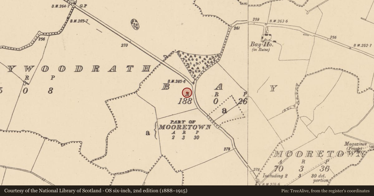 Ordnance Survey six-inch map, 2nd edition (1888–1915) covering the location of Ring-ditch, Bay, County Dublin, with a pin at the register's coordinates