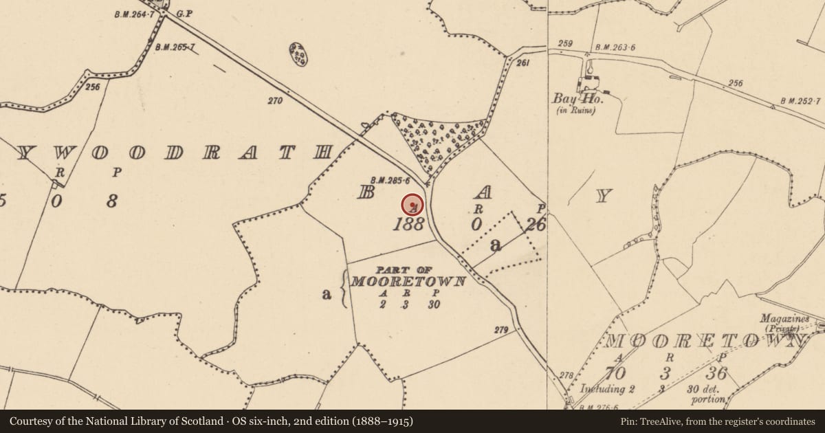 Ordnance Survey six-inch map, 2nd edition (1888–1915) covering the location of Cremation pit, Bay, County Dublin, with a pin at the register's coordinates