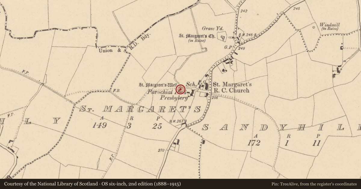 Ordnance Survey six-inch map, 2nd edition (1888–1915) covering the location of Ritual site - holy well, St. Margaret'S, County Dublin, with a pin at the register's coordinates