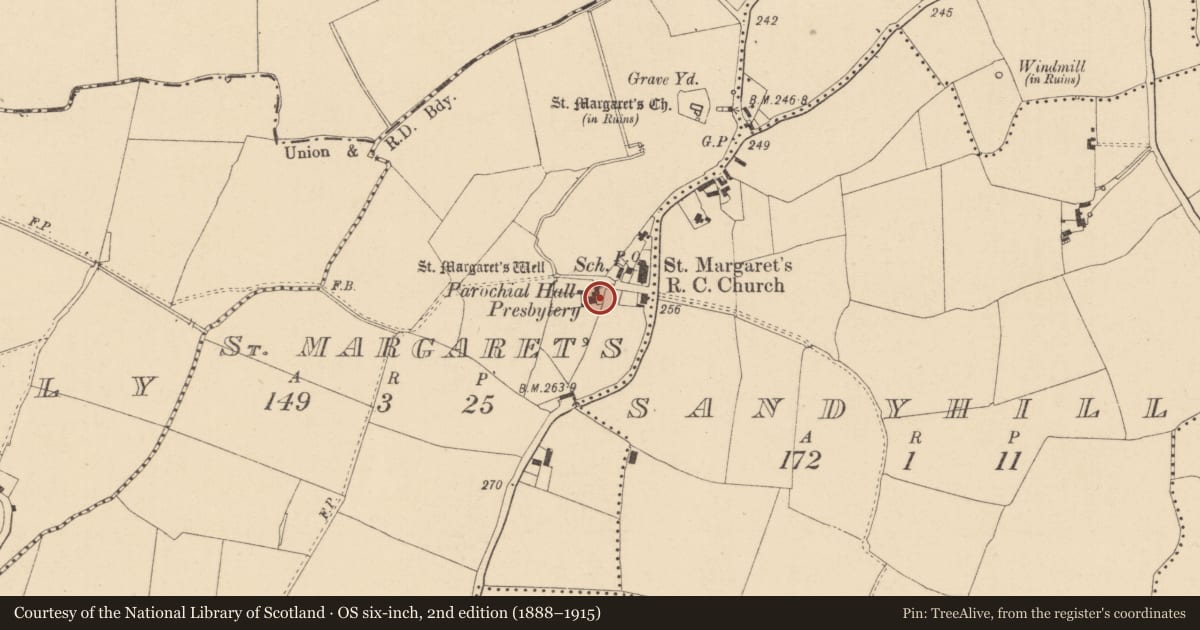 Ordnance Survey six-inch map, 2nd edition (1888–1915) covering the location of Building, St. Margaret'S, County Dublin, with a pin at the register's coordinates