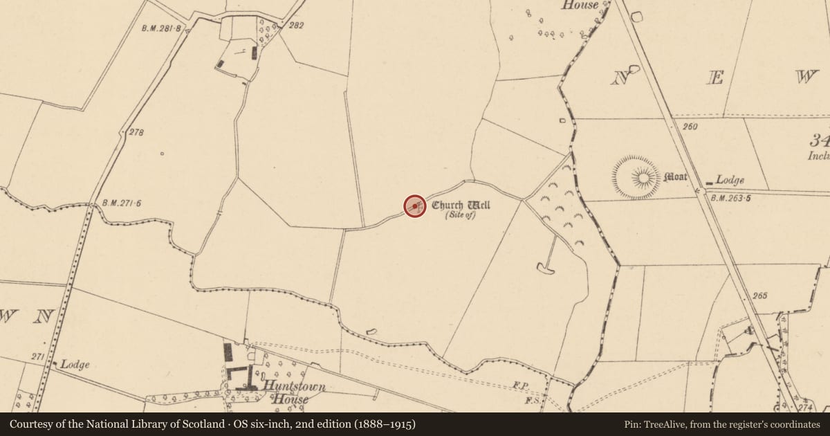 Ordnance Survey six-inch map, 2nd edition (1888–1915) covering the location of Ritual site - holy well, Kilshane, County Dublin, with a pin at the register's coordinates