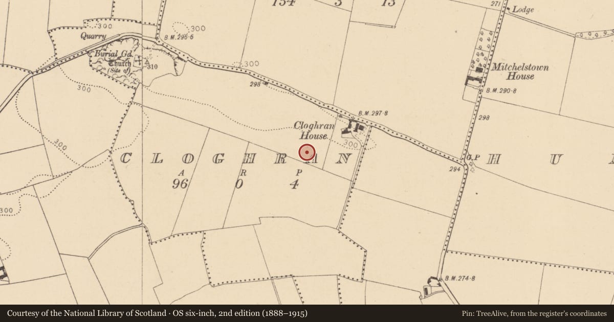 Ordnance Survey six-inch map, 2nd edition (1888–1915) covering the location of Enclosure, Cloghran, County Dublin, with a pin at the register's coordinates