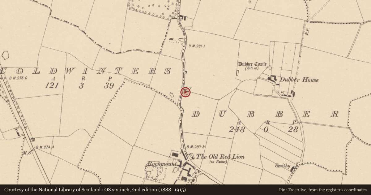 Ordnance Survey six-inch map, 2nd edition (1888–1915) covering the location of Enclosure, Dubber, County Dublin, with a pin at the register's coordinates