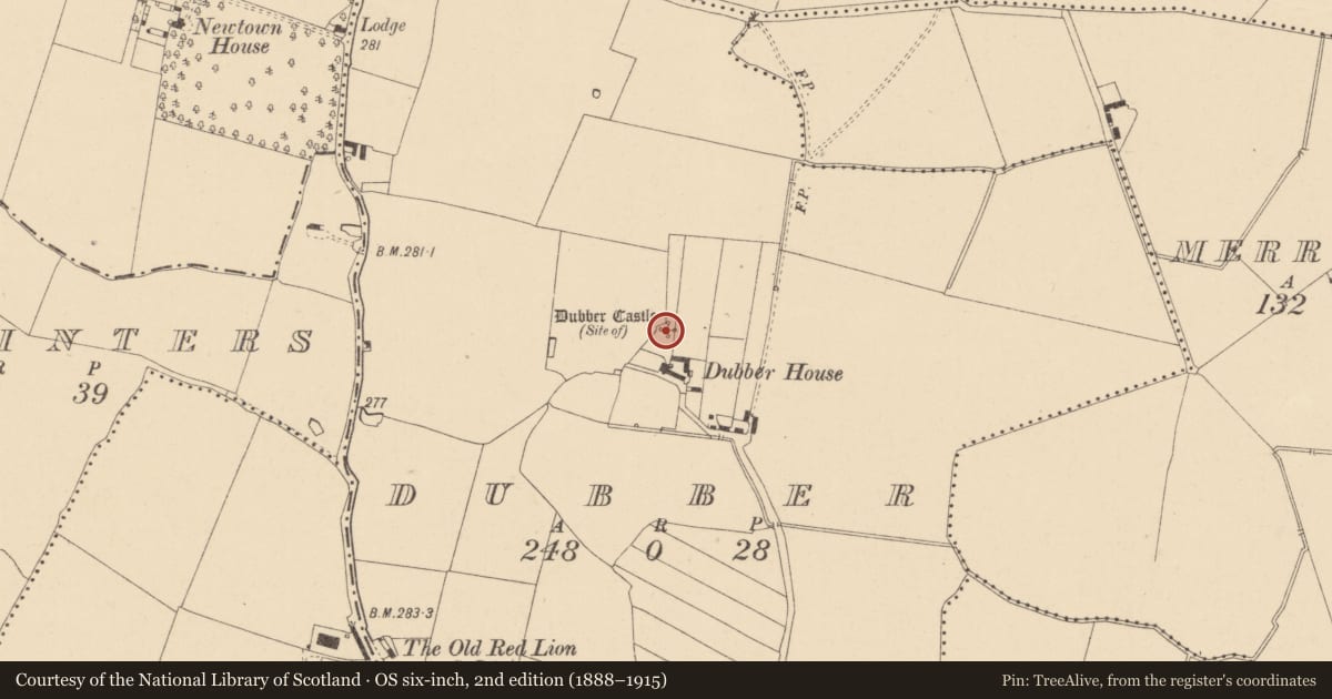 Ordnance Survey six-inch map, 2nd edition (1888–1915) covering the location of Castle - unclassified, Dubber, County Dublin, with a pin at the register's coordinates