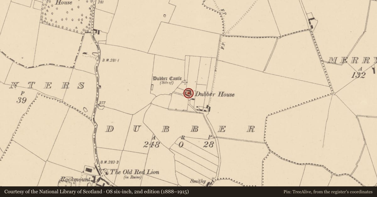 Ordnance Survey six-inch map, 2nd edition (1888–1915) covering the location of House - indeterminate date, Dubber, County Dublin, with a pin at the register's coordinates