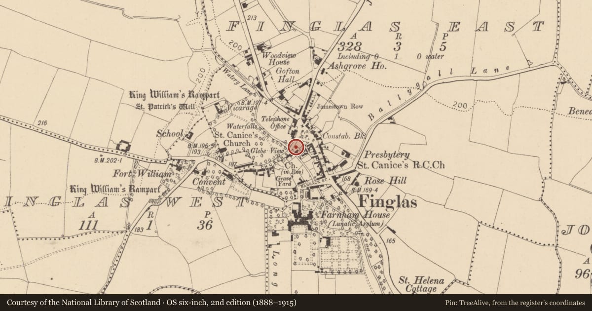 Ordnance Survey six-inch map, 2nd edition (1888–1915) covering the location of Maypole, County Dublin, with a pin at the register's coordinates
