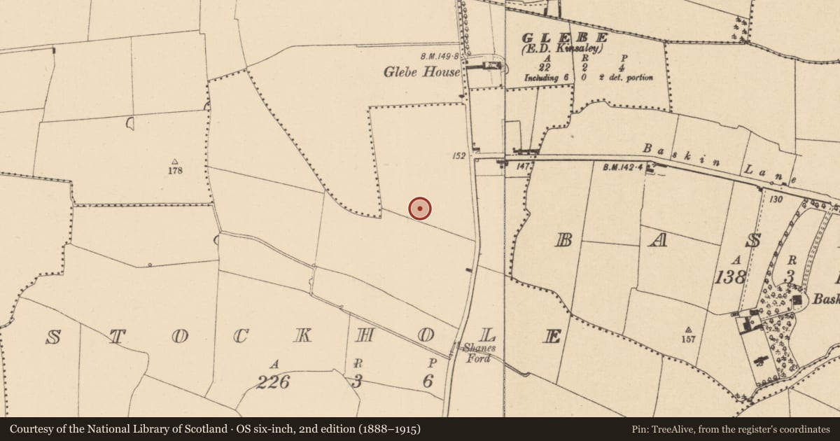 Ordnance Survey six-inch map, 2nd edition (1888–1915) covering the location of Field system, Stockhole, County Dublin, with a pin at the register's coordinates