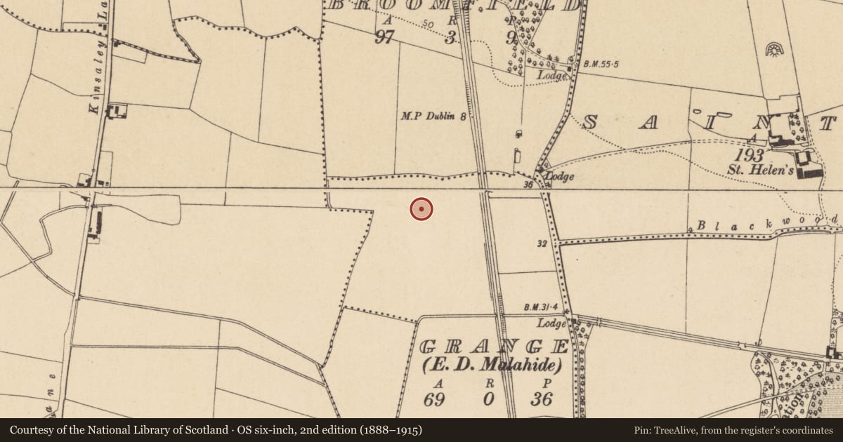 Ordnance Survey six-inch map, 2nd edition (1888–1915) covering the location of Ringfort - unclassified, Grange, County Dublin, with a pin at the register's coordinates