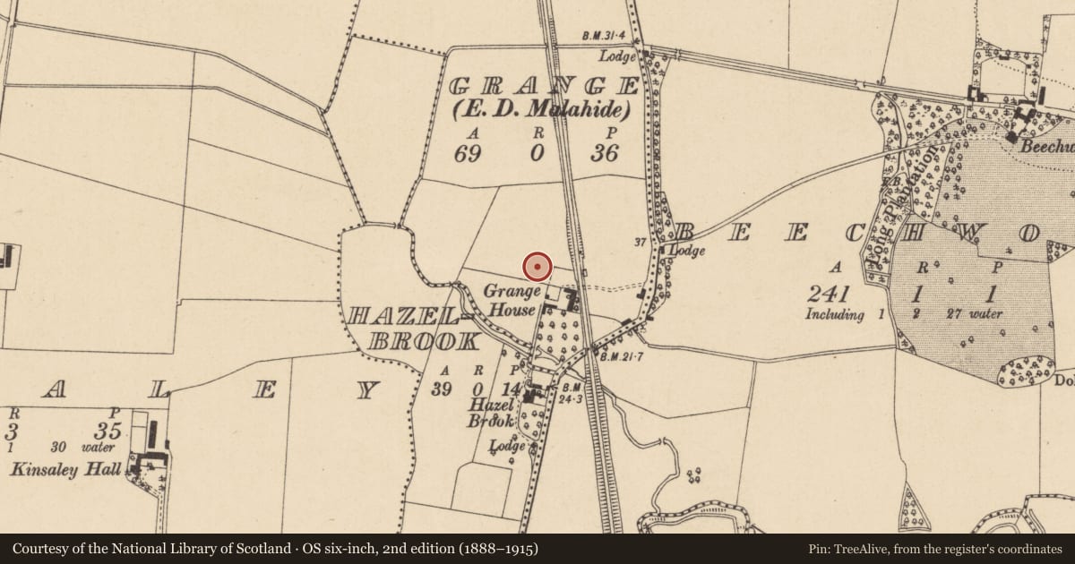 Ordnance Survey six-inch map, 2nd edition (1888–1915) covering the location of Ringfort - unclassified, Grange, County Dublin, with a pin at the register's coordinates