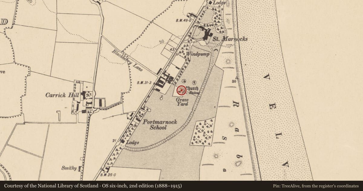 Ordnance Survey six-inch map, 2nd edition (1888–1915) covering the location of Wall monument, Burrow, County Dublin, with a pin at the register's coordinates