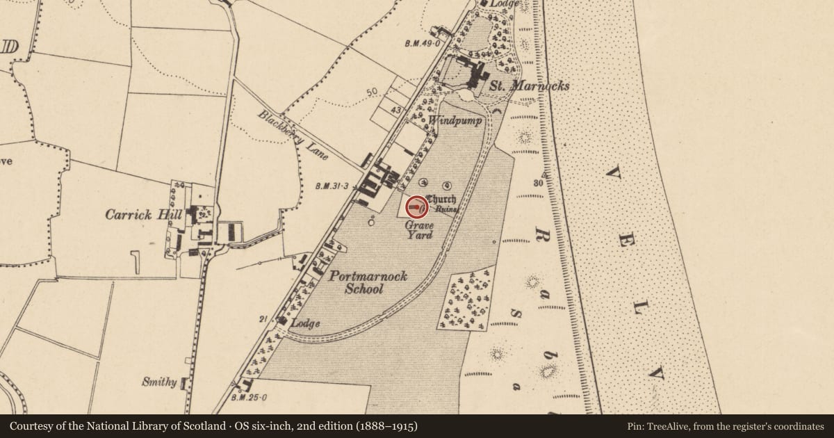 Ordnance Survey six-inch map, 2nd edition (1888–1915) covering the location of Graveslab, Burrow, County Dublin, with a pin at the register's coordinates