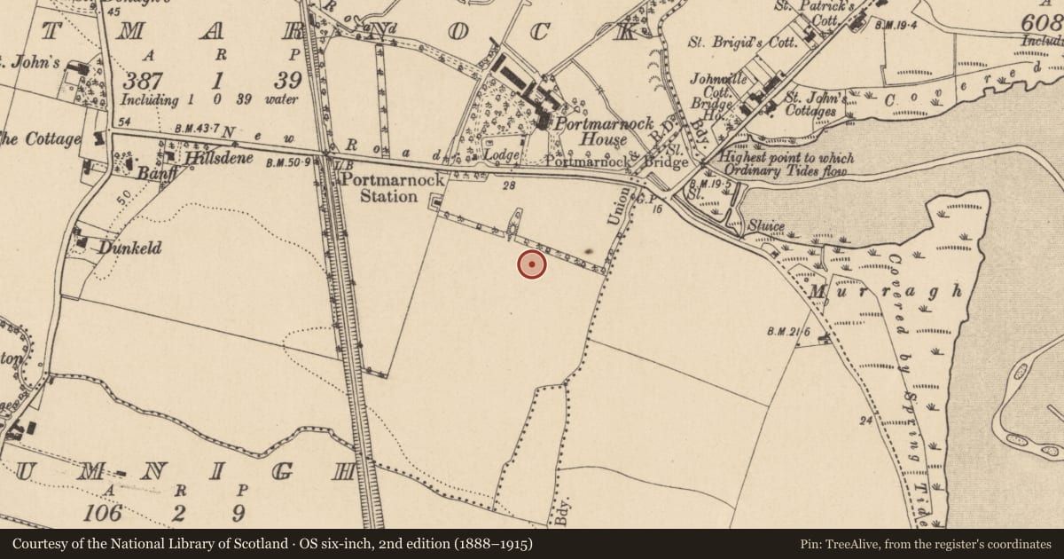 Ordnance Survey six-inch map, 2nd edition (1888–1915) covering the location of Enclosure, Portmarnock, County Dublin, with a pin at the register's coordinates