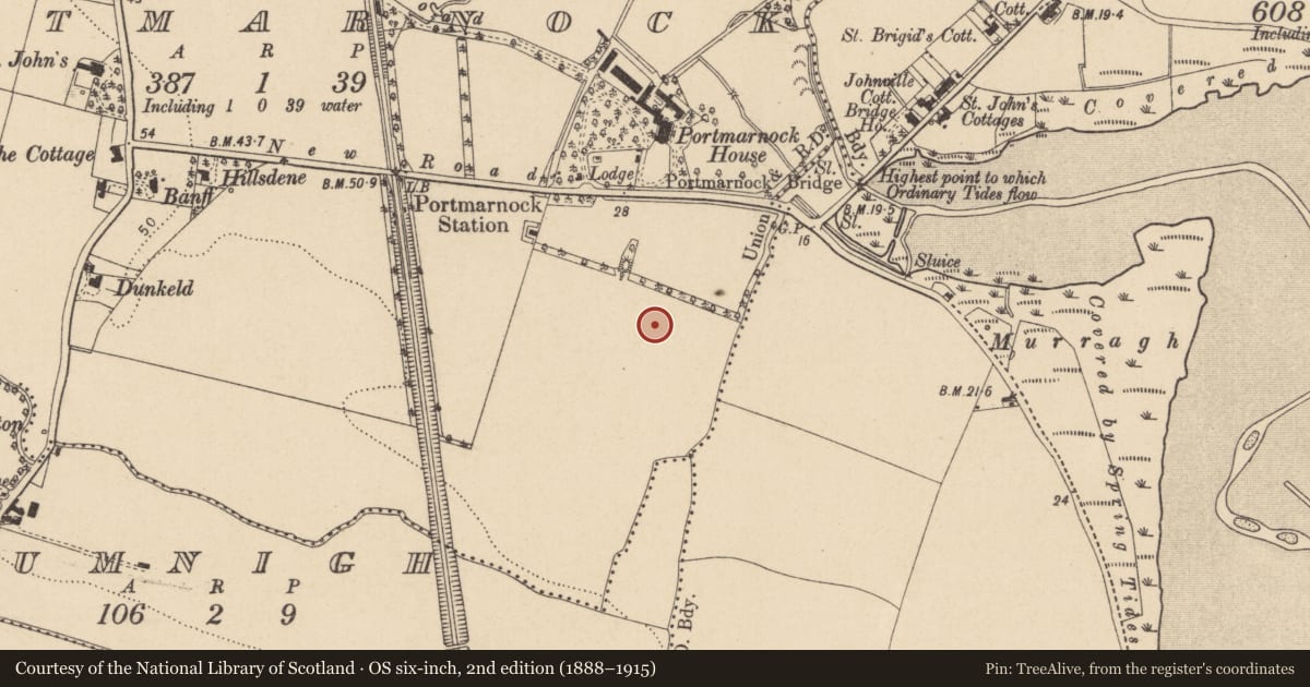 Ordnance Survey six-inch map, 2nd edition (1888–1915) covering the location of Kiln - corn-drying, Portmarnock, County Dublin, with a pin at the register's coordinates