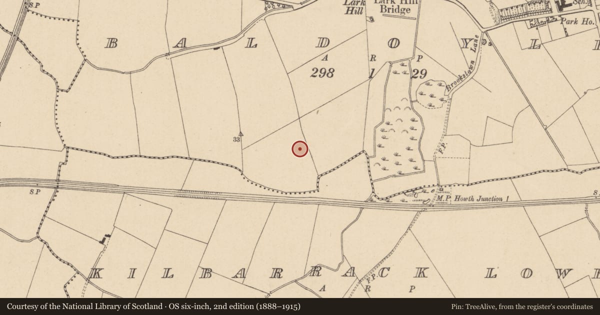 Ordnance Survey six-inch map, 2nd edition (1888–1915) covering the location of Enclosure, Baldoyle, County Dublin, with a pin at the register's coordinates
