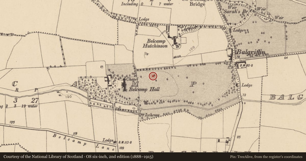 Ordnance Survey six-inch map, 2nd edition (1888–1915) covering the location of Ringfort - unclassified, Belcamp, County Dublin, with a pin at the register's coordinates