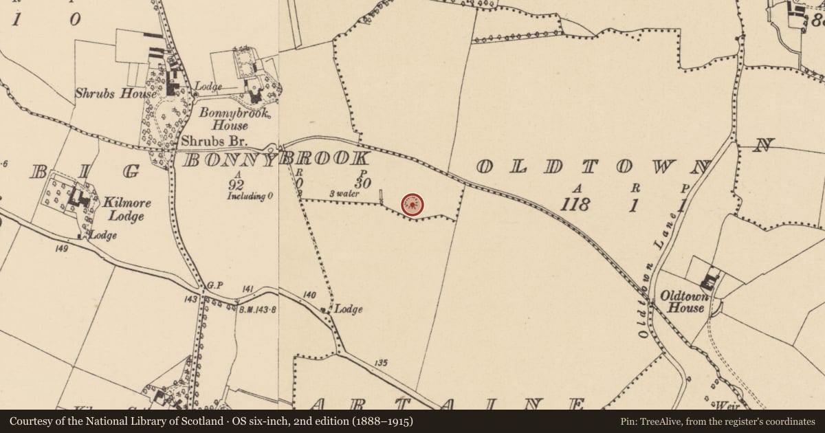Ordnance Survey six-inch map, 2nd edition (1888–1915) covering the location of Burial mound, County Dublin, with a pin at the register's coordinates