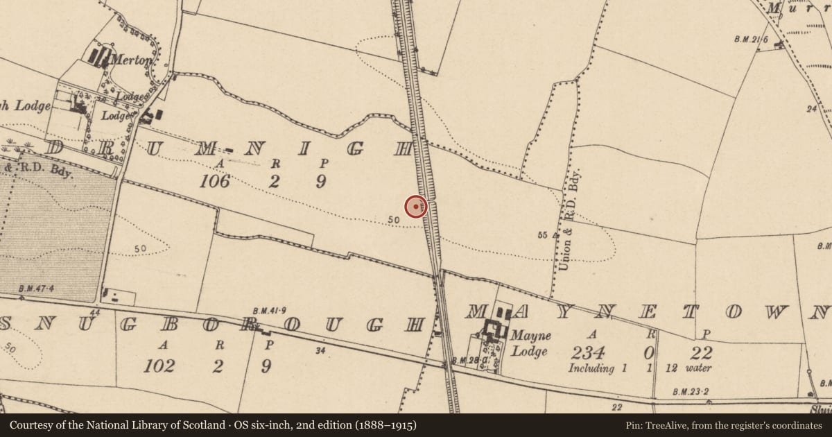 Ordnance Survey six-inch map, 2nd edition (1888–1915) covering the location of Ring-ditch, Drumnigh, County Dublin, with a pin at the register's coordinates