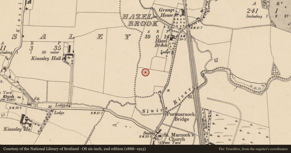 Ordnance Survey six-inch map, 2nd edition (1888–1915) covering the location of Enclosure, Hazelbrook, County Dublin, with a pin at the register's coordinates
