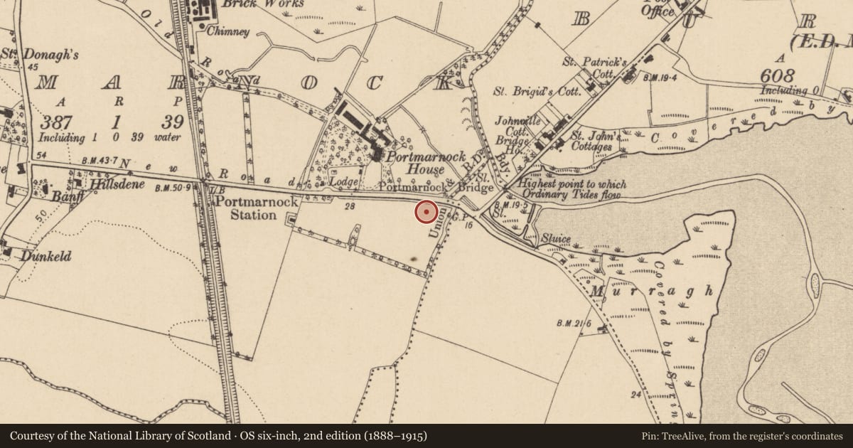 Ordnance Survey six-inch map, 2nd edition (1888–1915) covering the location of Structure, Portmarnock, County Dublin, with a pin at the register's coordinates