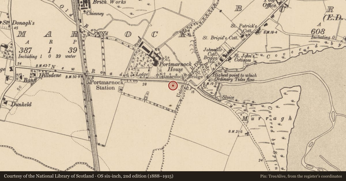 Ordnance Survey six-inch map, 2nd edition (1888–1915) covering the location of Structure, Portmarnock, County Dublin, with a pin at the register's coordinates