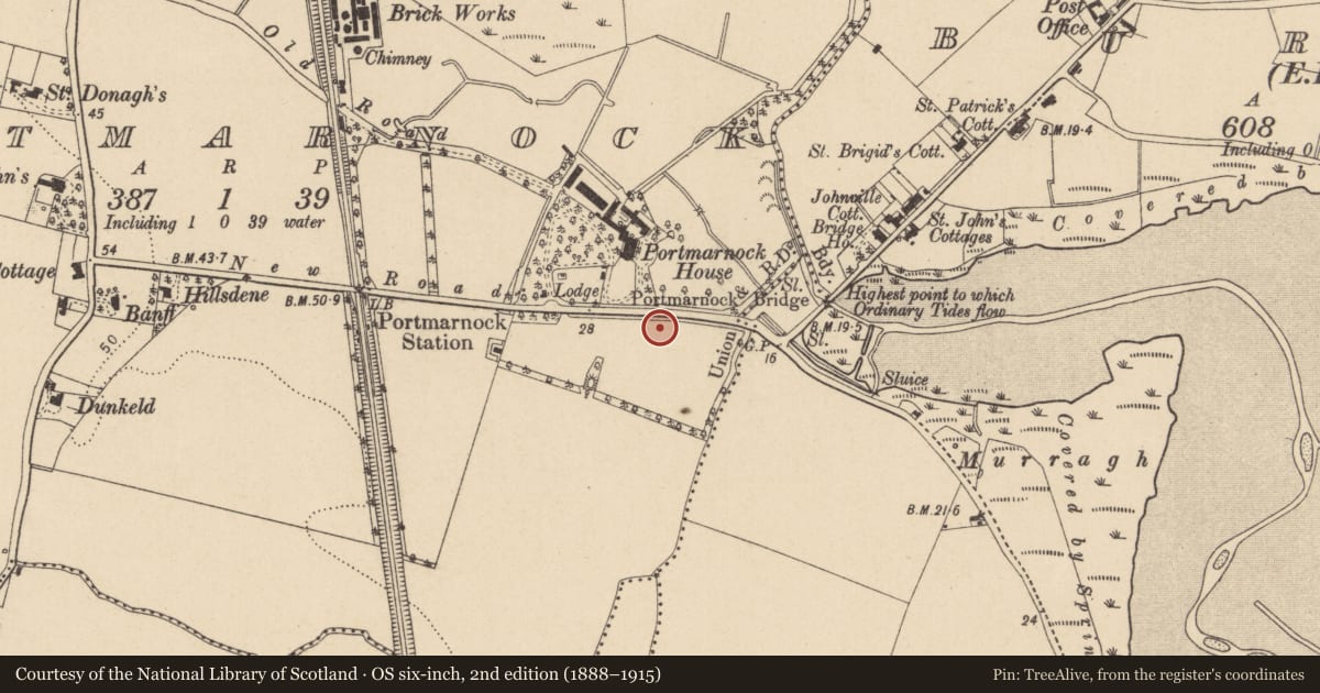 Ordnance Survey six-inch map, 2nd edition (1888–1915) covering the location of Structure, Portmarnock, County Dublin, with a pin at the register's coordinates