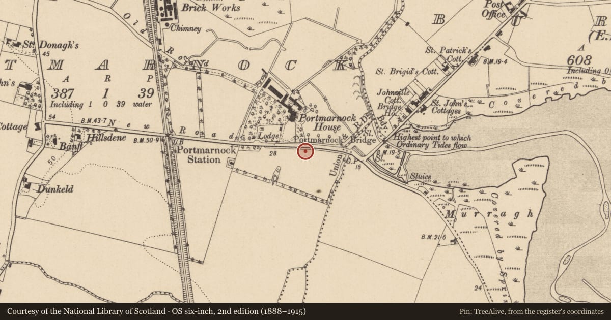 Ordnance Survey six-inch map, 2nd edition (1888–1915) covering the location of Structure, Portmarnock, County Dublin, with a pin at the register's coordinates
