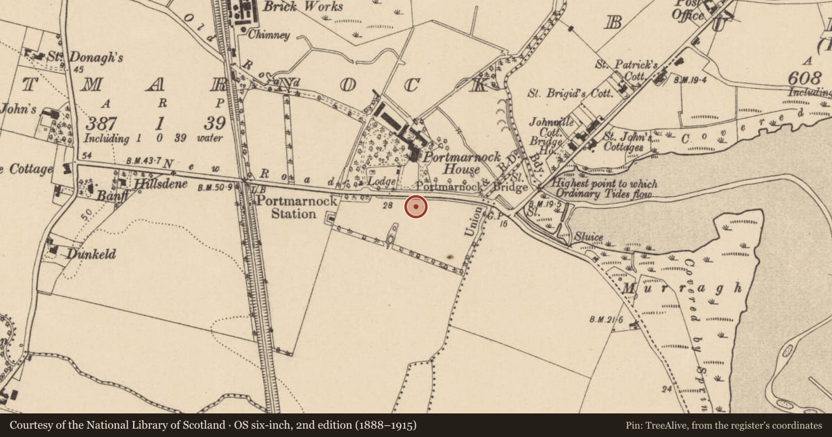 Ordnance Survey six-inch map, 2nd edition (1888–1915) covering the location of Habitation site, Portmarnock, County Dublin, with a pin at the register's coordinates