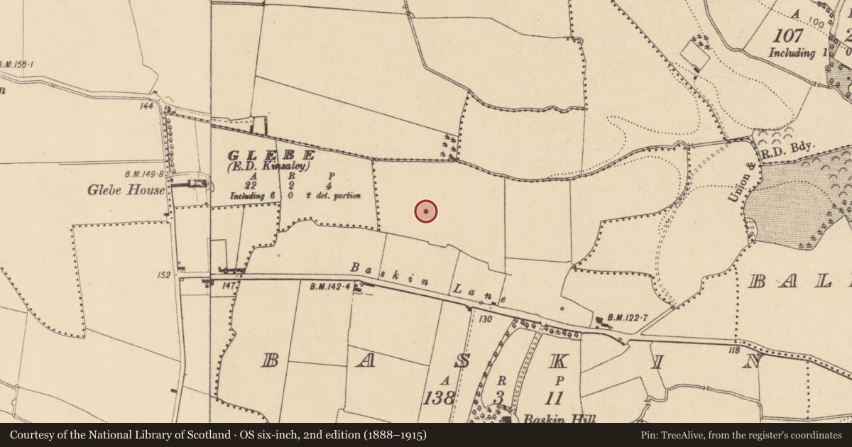 Ordnance Survey six-inch map, 2nd edition (1888–1915) covering the location of Earthwork, Baskin, County Dublin, with a pin at the register's coordinates