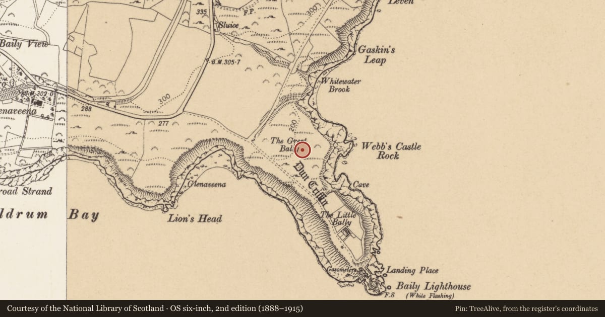 Ordnance Survey six-inch map, 2nd edition (1888–1915) covering the location of Promontory fort - coastal, Howth, County Dublin, with a pin at the register's coordinates
