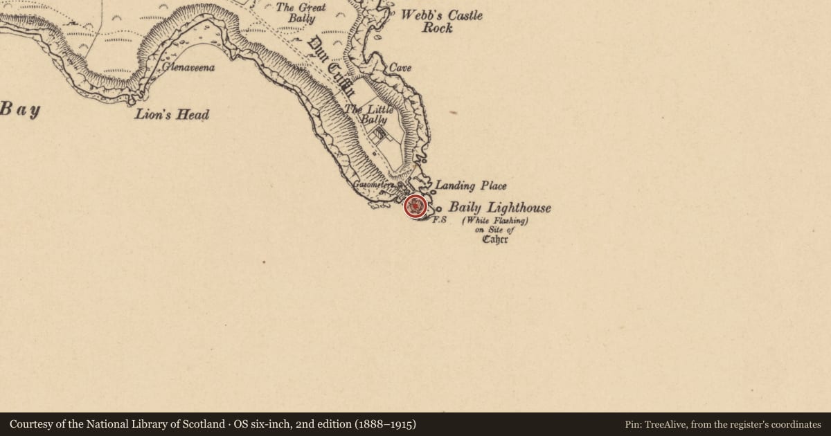 Ordnance Survey six-inch map, 2nd edition (1888–1915) covering the location of Ringfort - cashel, Howth, County Dublin, with a pin at the register's coordinates