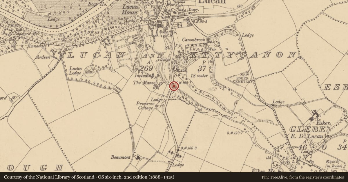 Ordnance Survey six-inch map, 2nd edition (1888–1915) covering the location of Water mill - unclassified, Lucan And Pettycanon, County Dublin, with a pin at the register's coordinates