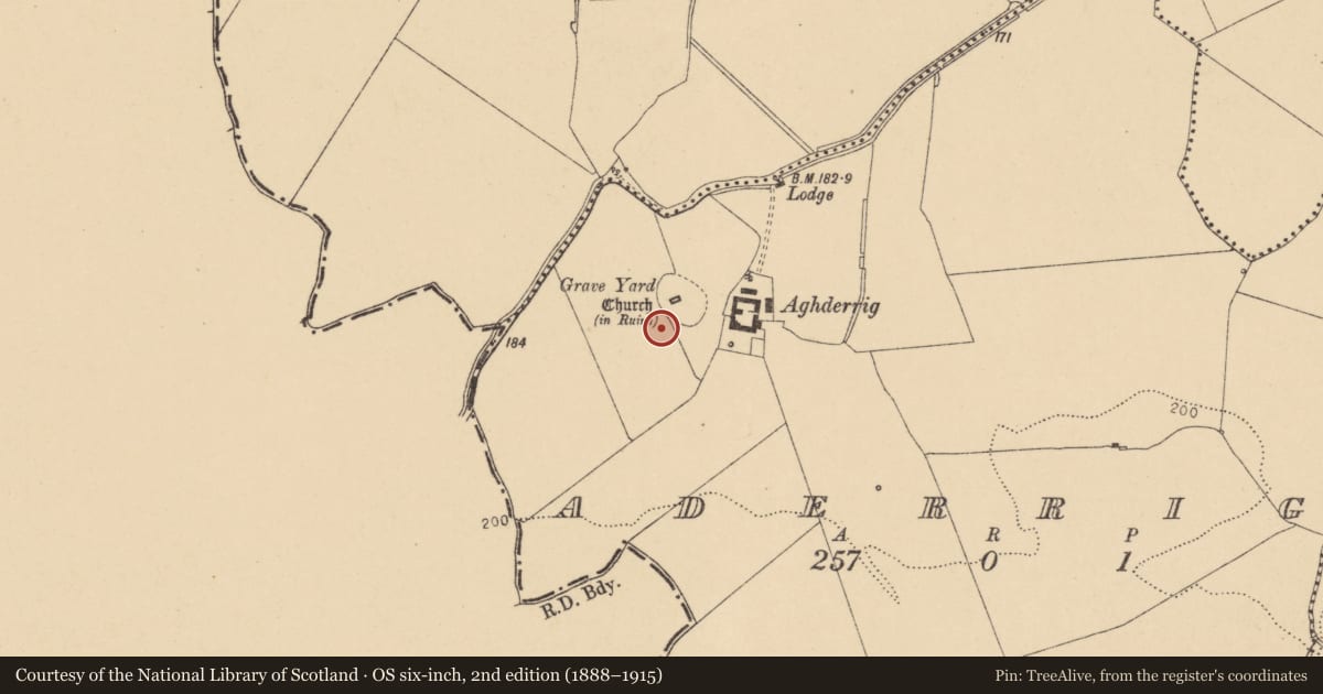 Ordnance Survey six-inch map, 2nd edition (1888–1915) covering the location of Field system, Aderrig, County Dublin, with a pin at the register's coordinates