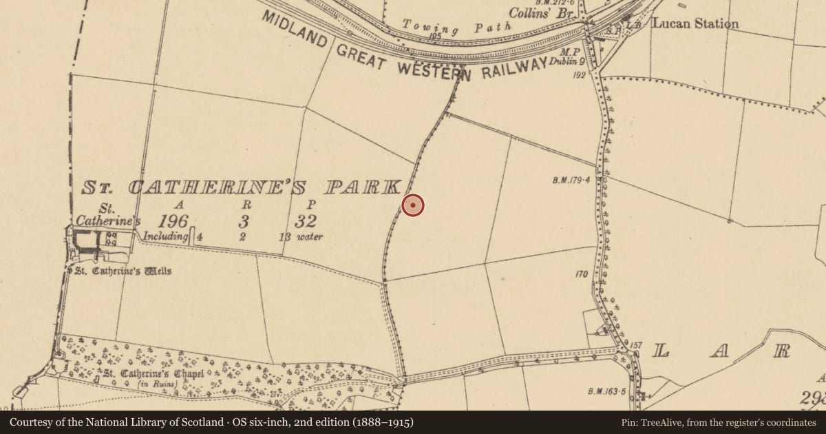 Ordnance Survey six-inch map, 2nd edition (1888–1915) covering the location of Ring-ditch, Coldblow, County Dublin, with a pin at the register's coordinates