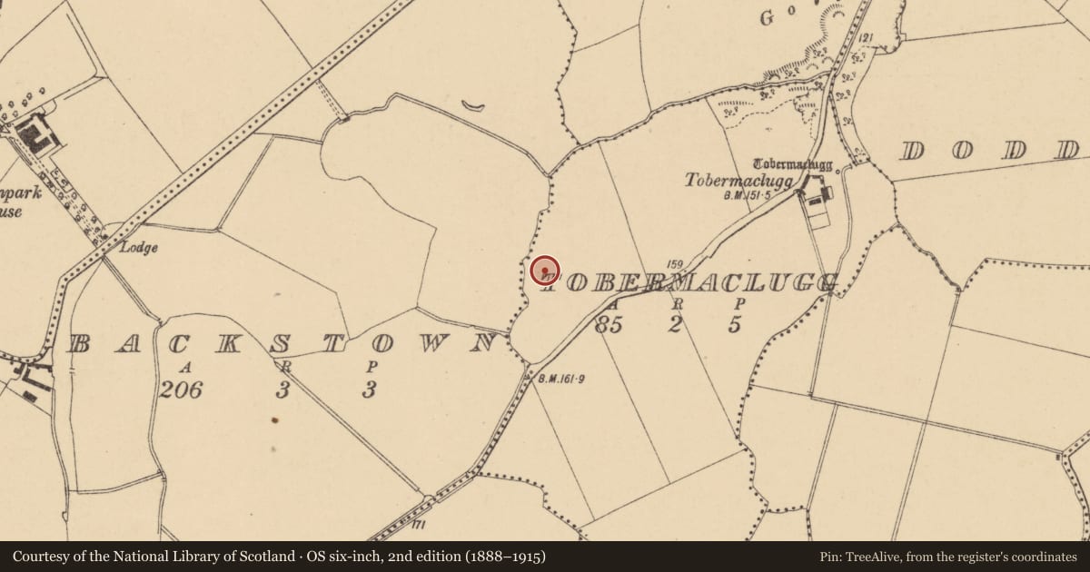 Ordnance Survey six-inch map, 2nd edition (1888–1915) covering the location of Earthwork, Tobermaclugg, County Dublin, with a pin at the register's coordinates