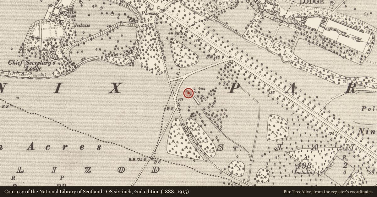 Ordnance Survey six-inch map, 2nd edition (1888–1915) covering the location of Deer park, County Dublin, with a pin at the register's coordinates