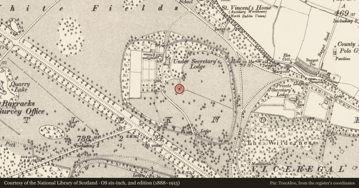 Ordnance Survey six-inch map, 2nd edition (1888–1915) covering the location of Mound, County Dublin, with a pin at the register's coordinates