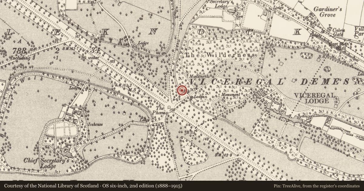 Ordnance Survey six-inch map, 2nd edition (1888–1915) covering the location of Ritual site - holy well, County Dublin, with a pin at the register's coordinates